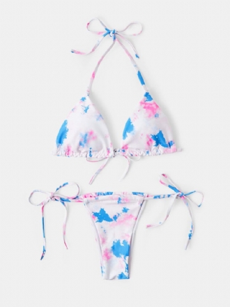 Triangel Tie-dye Halter String Bikini Öppen Rygg Strandkläder För Kvinnor