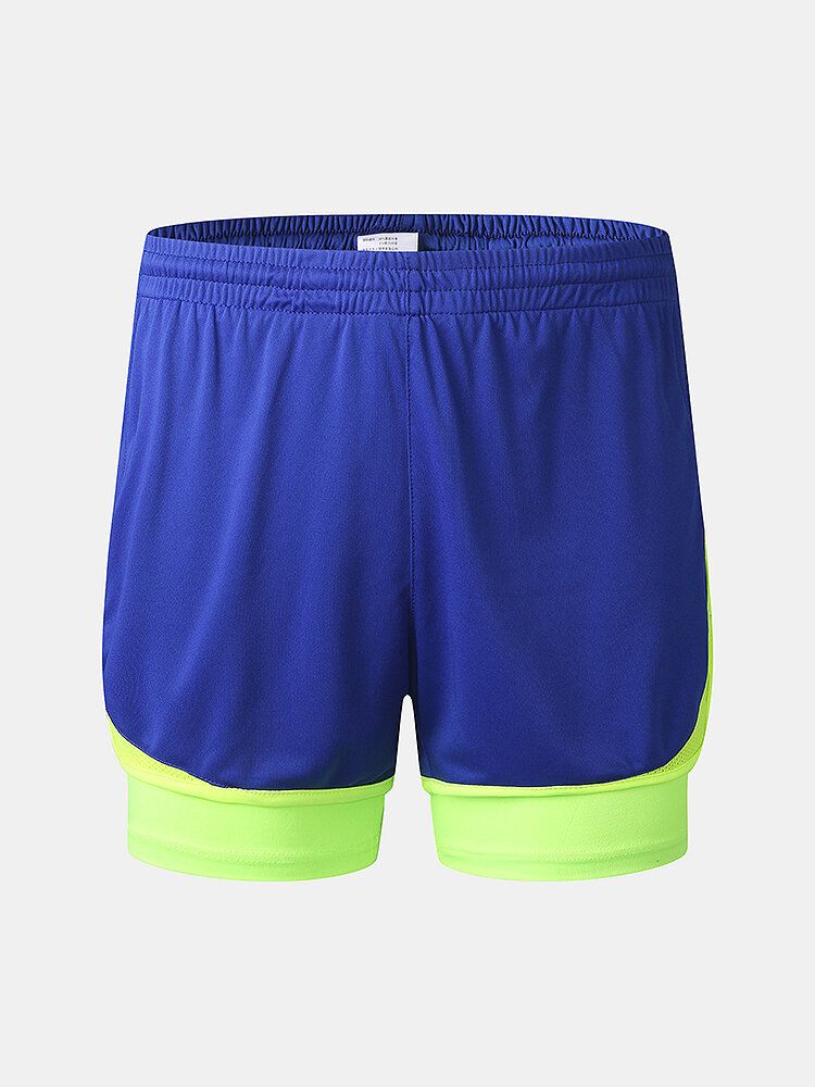 Tvåfärgad Lappträning Herrsportsträning Stretch Slim Fit Strandshorts Med Dubbla Lager