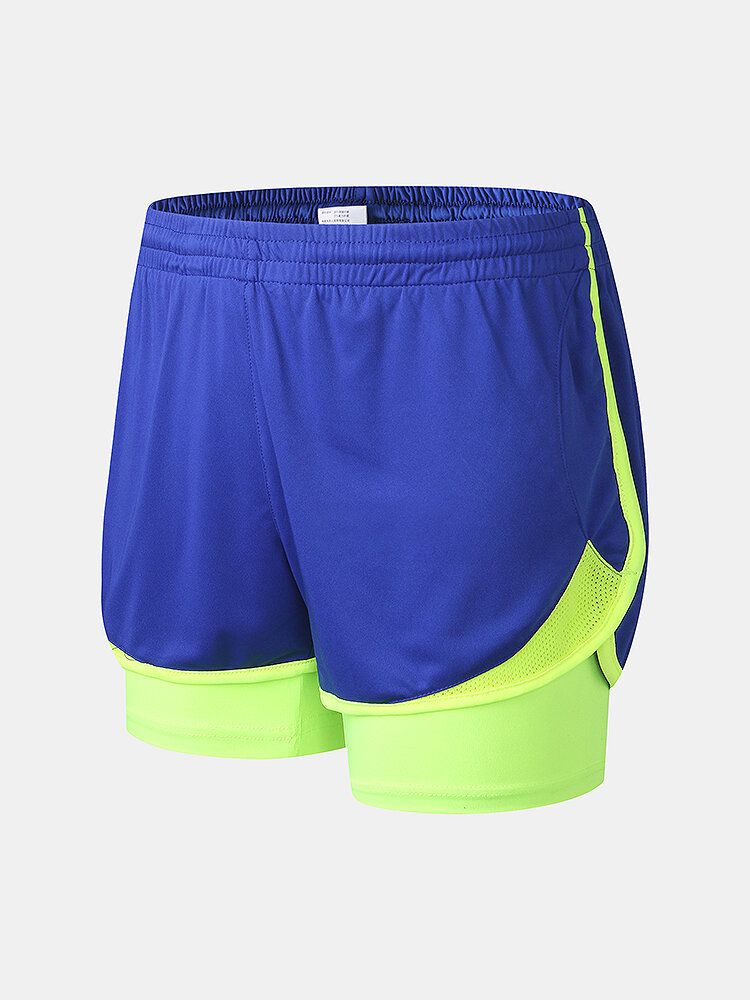 Tvåfärgad Lappträning Herrsportsträning Stretch Slim Fit Strandshorts Med Dubbla Lager