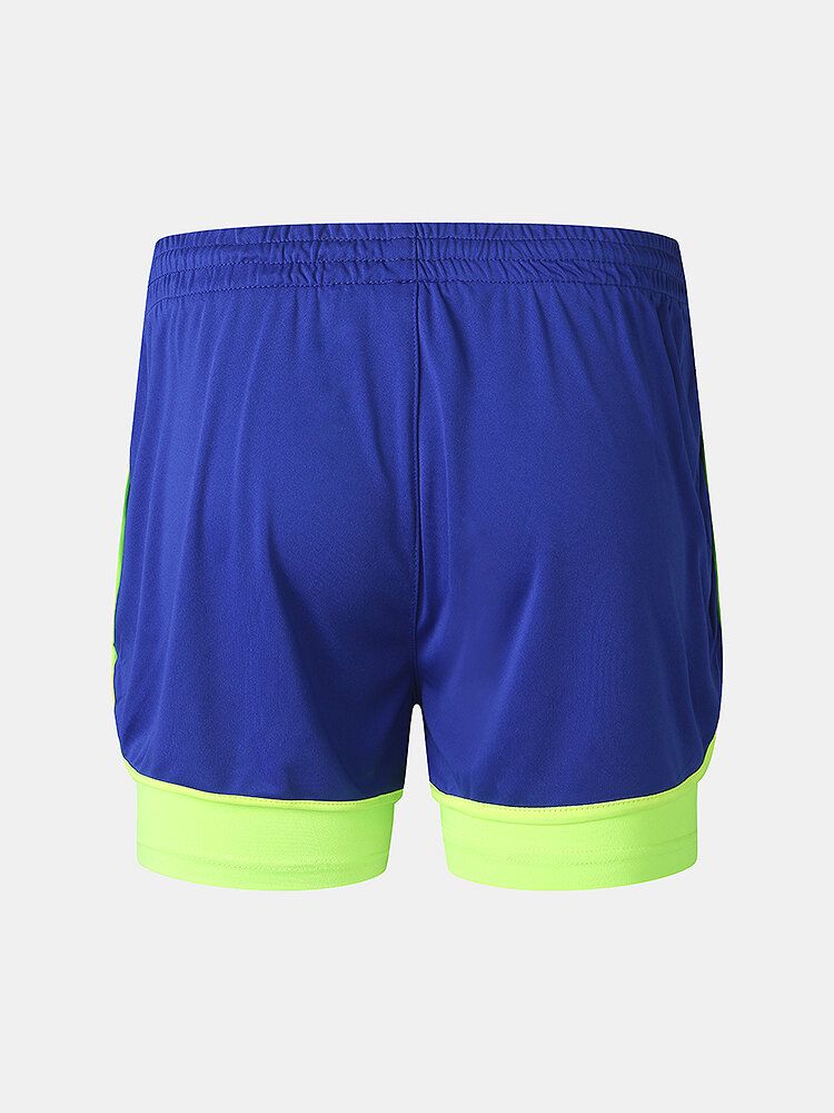 Tvåfärgad Lappträning Herrsportsträning Stretch Slim Fit Strandshorts Med Dubbla Lager