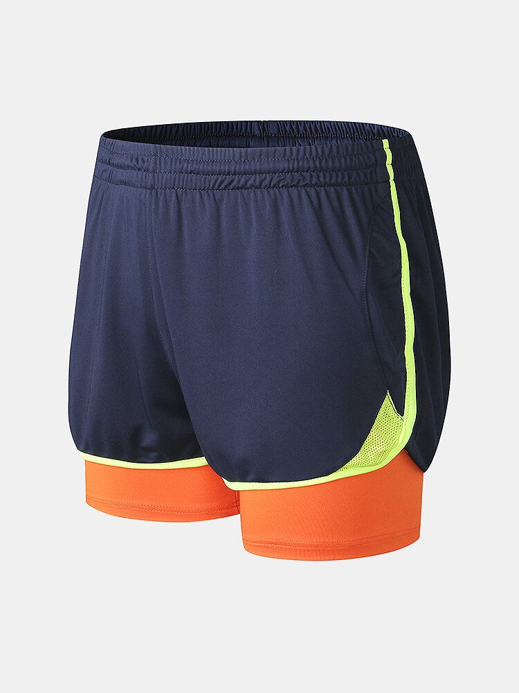 Tvåfärgad Lappträning Herrsportsträning Stretch Slim Fit Strandshorts Med Dubbla Lager