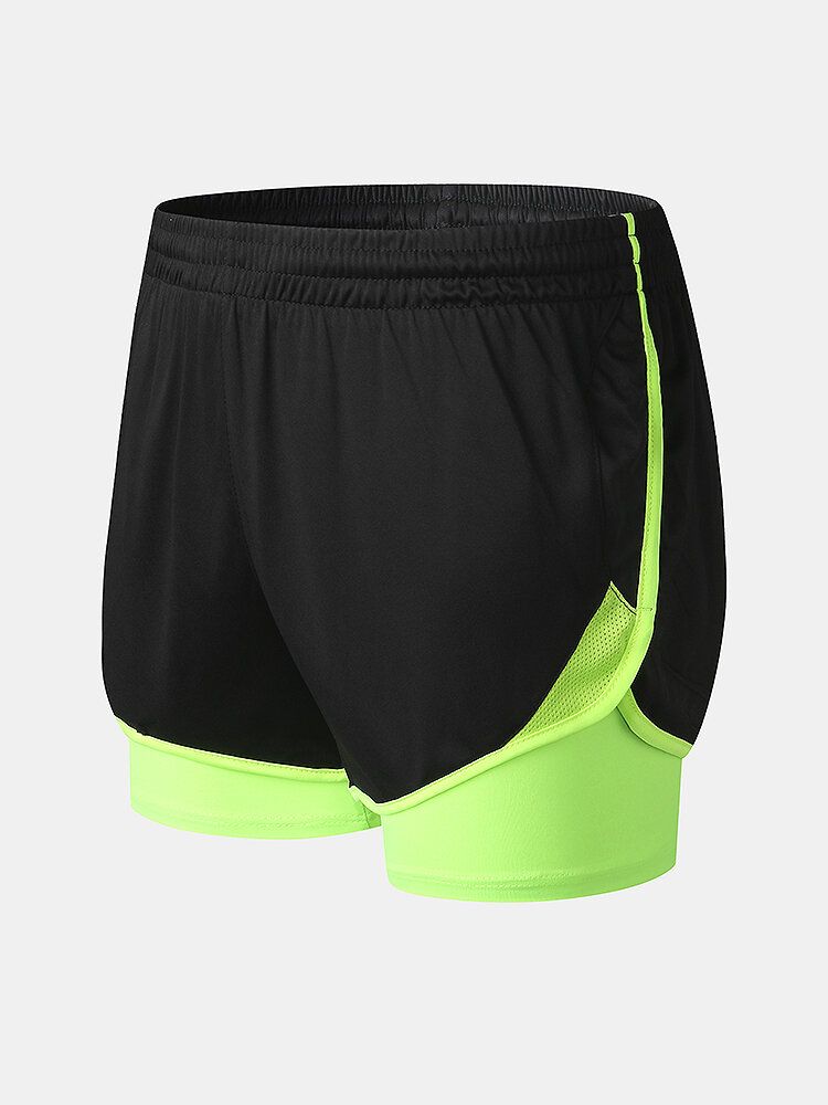 Tvåfärgad Lappträning Herrsportsträning Stretch Slim Fit Strandshorts Med Dubbla Lager