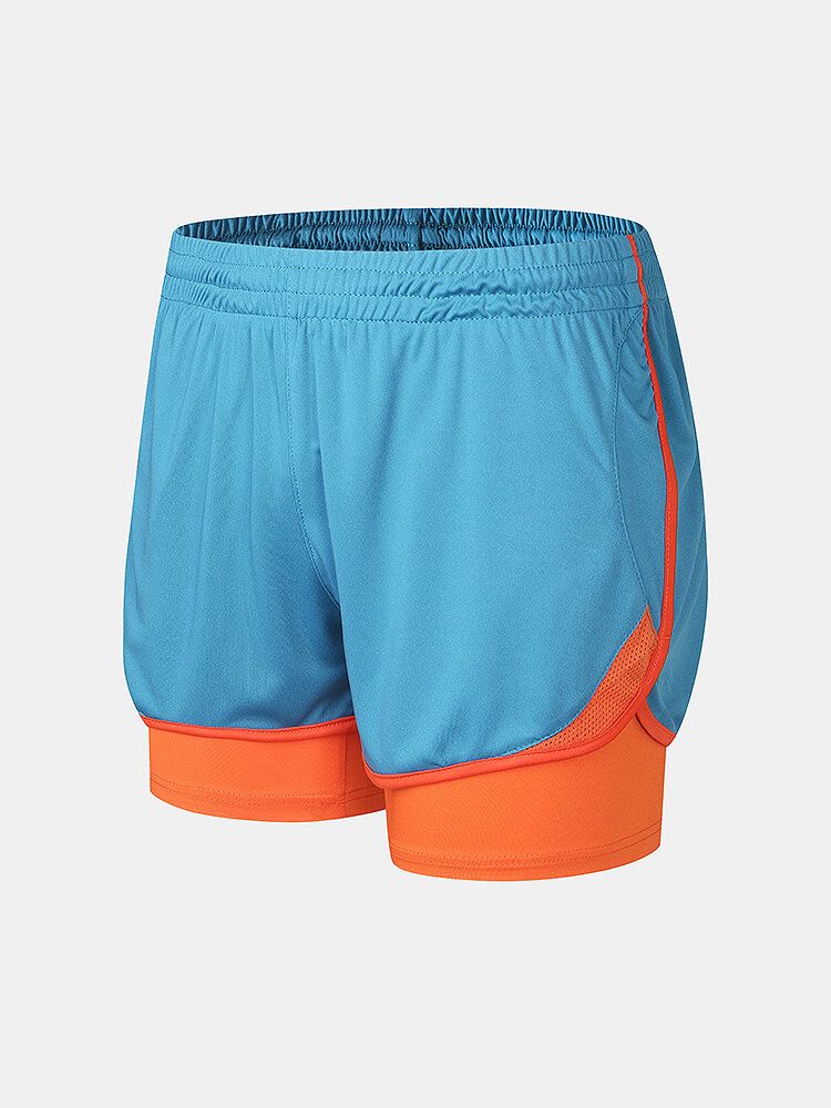 Tvåfärgad Lappträning Herrsportsträning Stretch Slim Fit Strandshorts Med Dubbla Lager