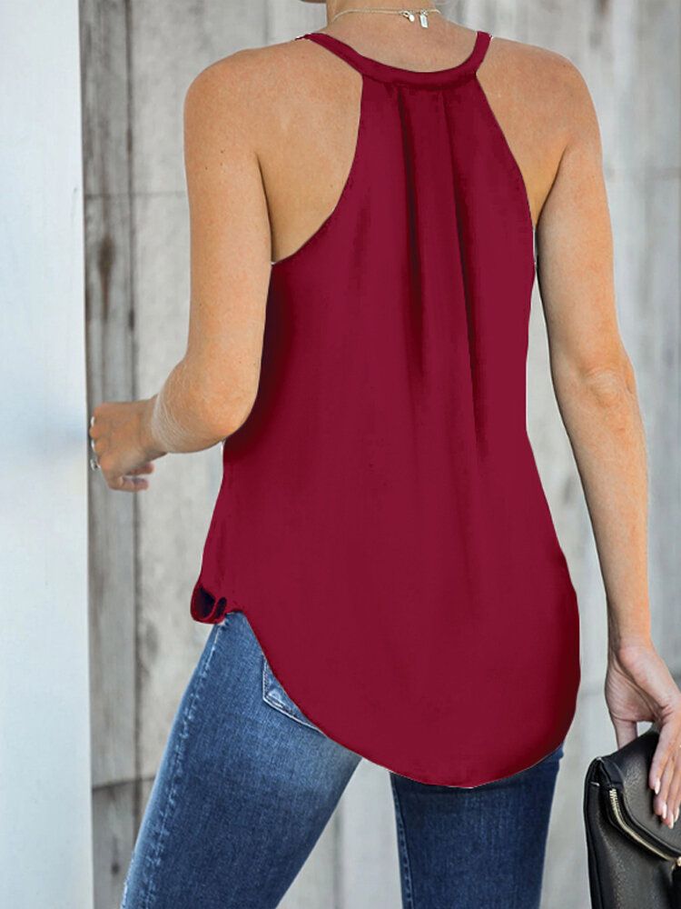 Casual Burgundy Halter V-ringad Ärmlös Front Cross Elegant Linne