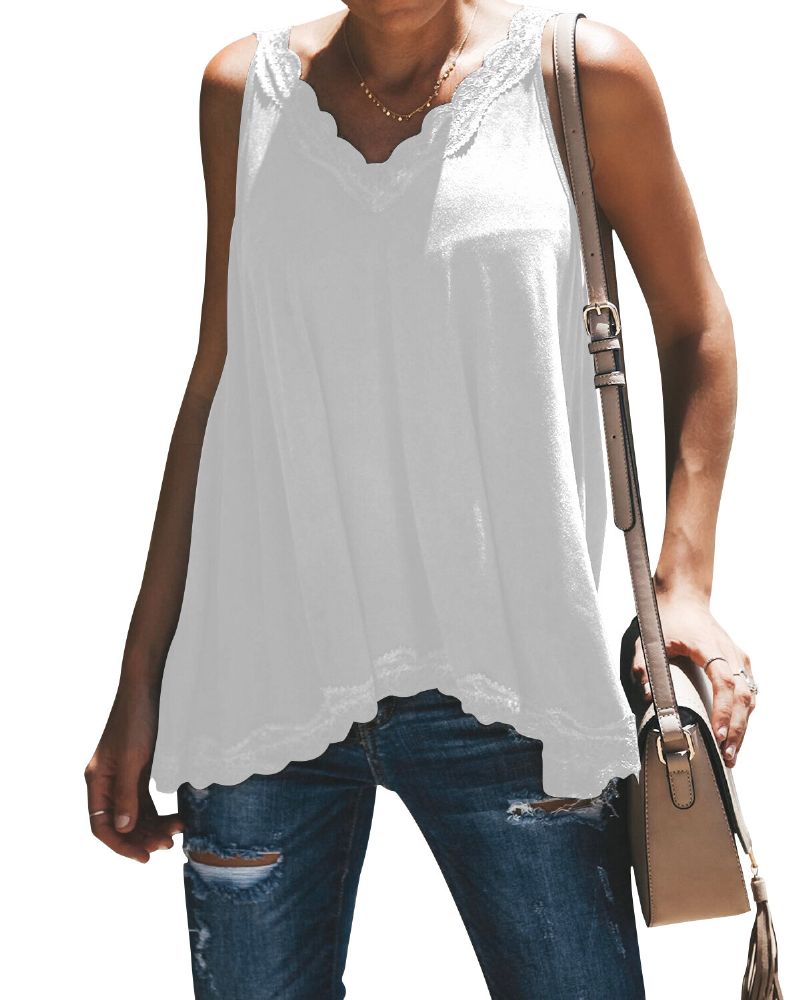 Casual Summer V-neck Lace Patchwork Ärmlöst Linne