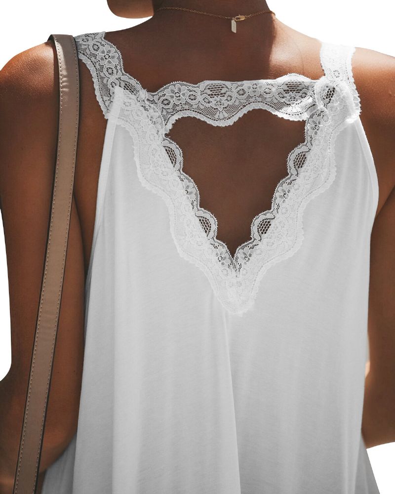 Casual Summer V-neck Lace Patchwork Ärmlöst Linne