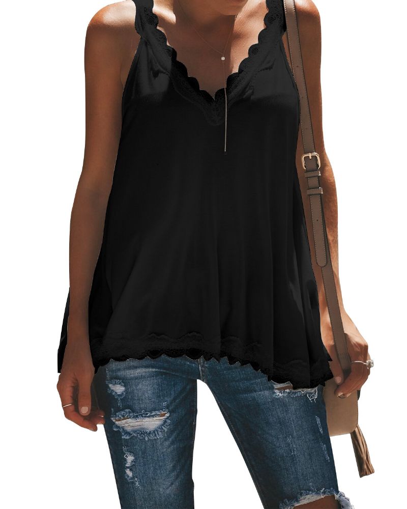 Casual Summer V-neck Lace Patchwork Ärmlöst Linne