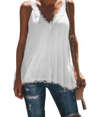 Casual Summer V-neck Lace Patchwork Ärmlöst Linne