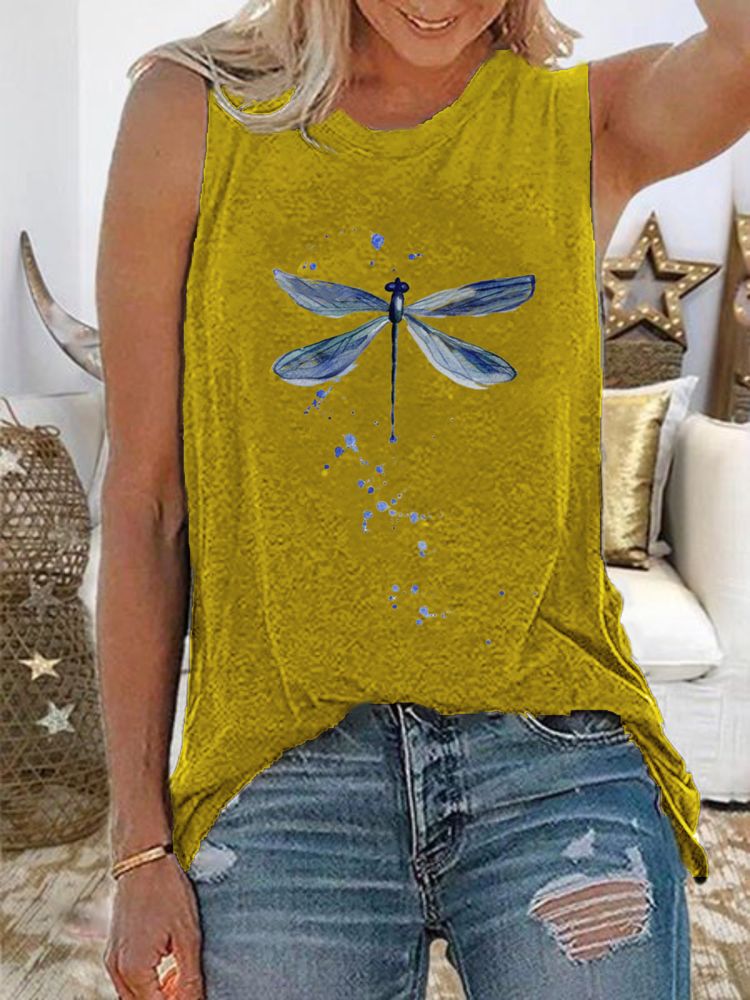 Damer Dragonfly Print Ärmlösa Casual Tank Tops