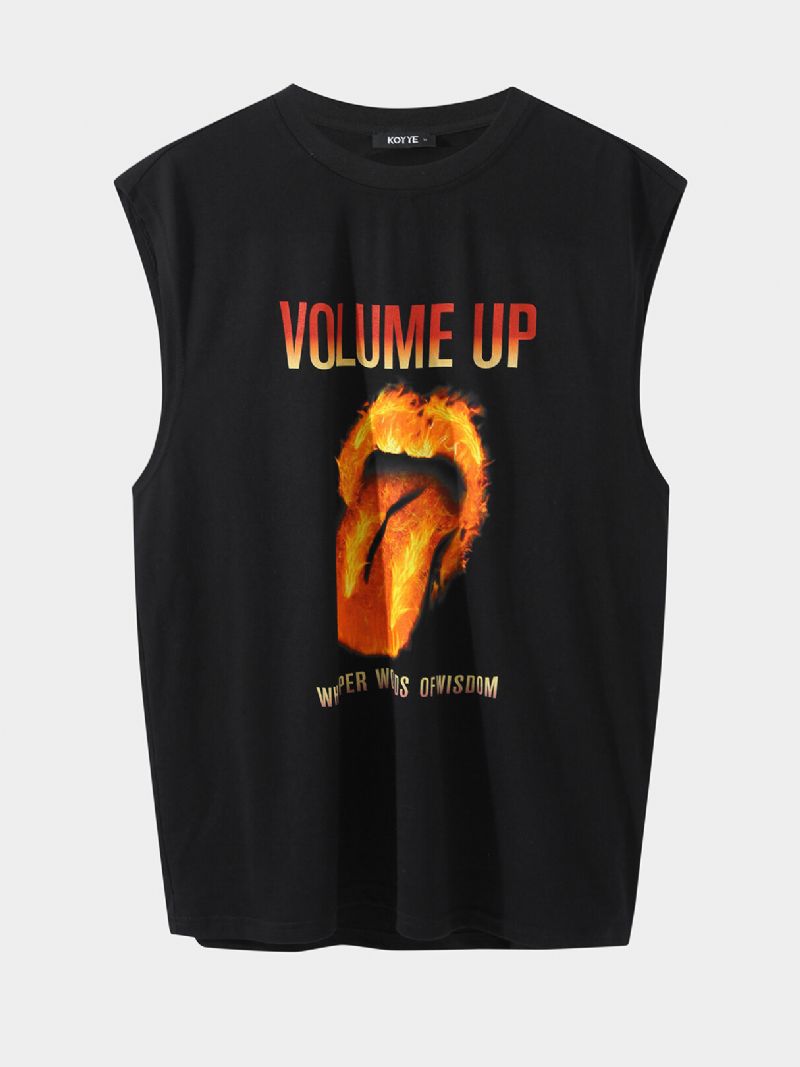 Män 100% Bomull Flame Lip Print Letter All Matched Hud Friendly Leisure Tank