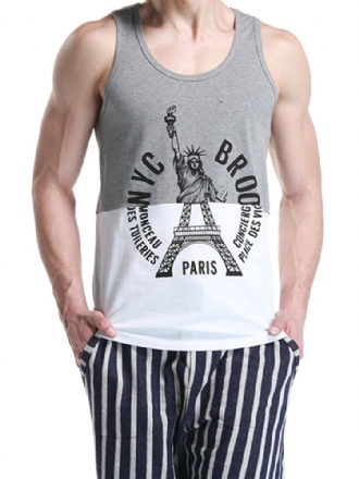 Seobean New York Paris Tryckt Herrväst Bomull Sommar Fritid Fitness Jogging Sport Toppar