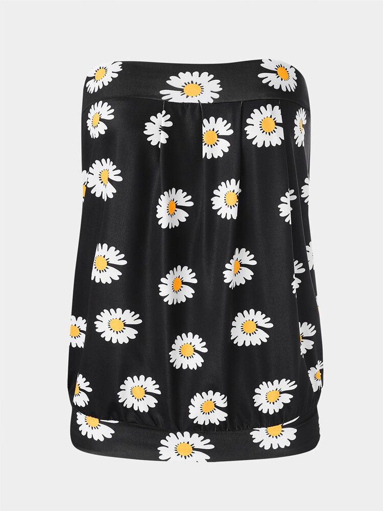 Small Daisies Print Strapless Sleeveless Holiday Beach Tube Tank Top