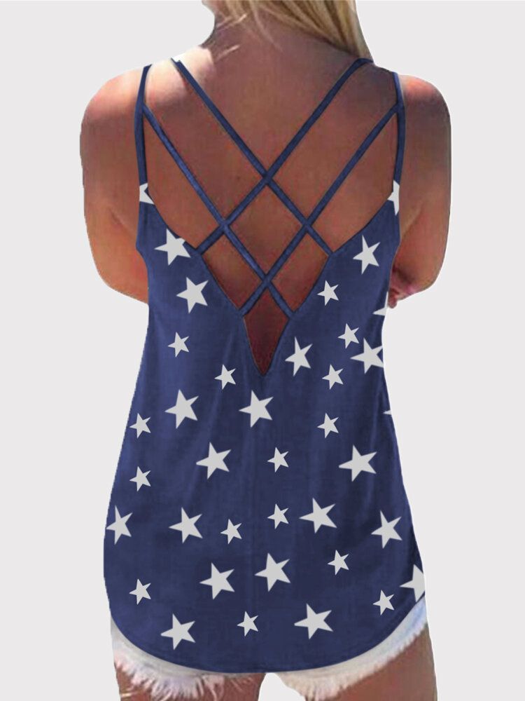 Star Print Back Cross Sleeveless Sling Casual Wild Linne