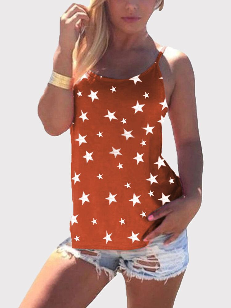 Star Print Back Cross Sleeveless Sling Casual Wild Linne