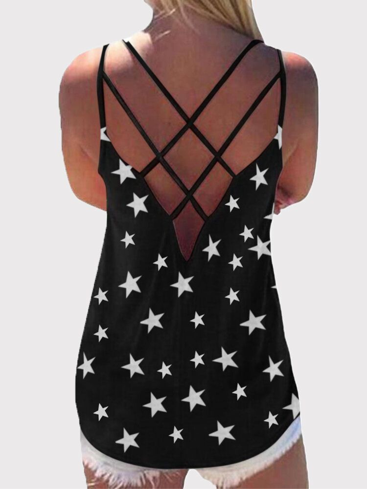 Star Print Back Cross Sleeveless Sling Casual Wild Linne