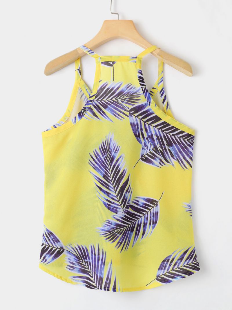 Tropical Plant Print V-ringad Ärmlös Summer Hawaii Tank Tops