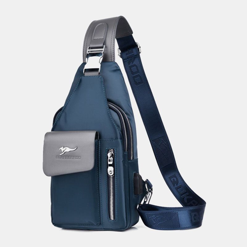 Herr Oxford Usb Laddningshörlurar Hål Design Bröstväska Multifunktion Vattentät Crossbody Axelväska Med Flera Fickor