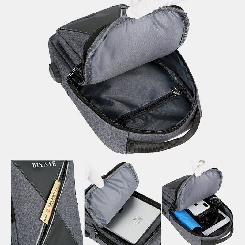 Herr Usb Laddning Bröstväska Med Flera Fickor Oxford Halkfri Slitbeständig Vattentät Casual Axelväska Crossbody-väskor