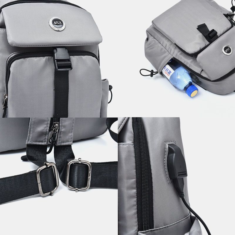 Herr Usb Laddning Multi-carry Flerlager Vattentät Crossbody-väska Bröstväska Sling Bag Ryggsäck