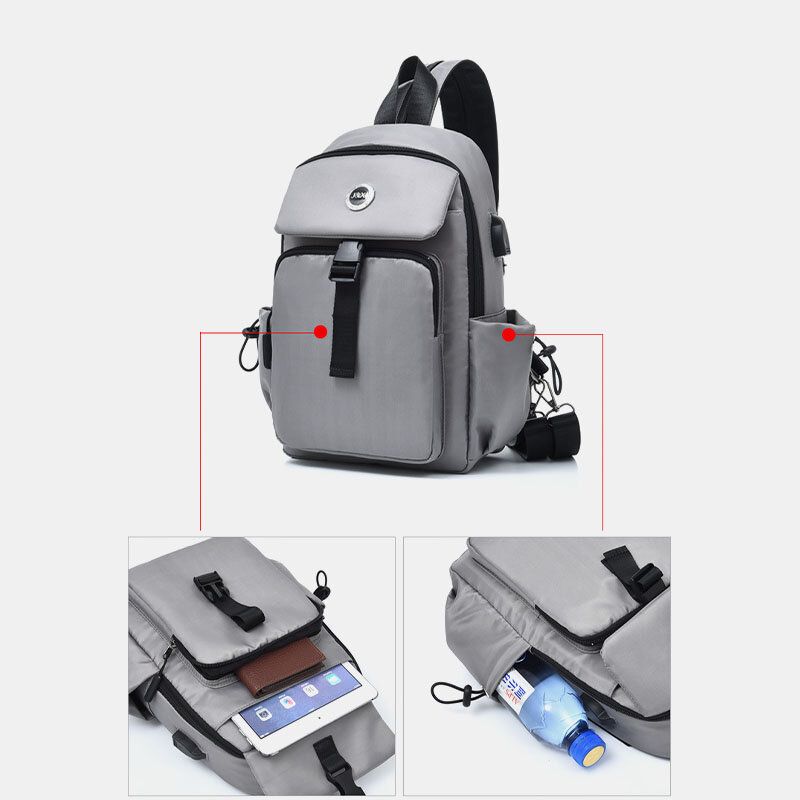 Herr Usb Laddning Multi-carry Flerlager Vattentät Crossbody-väska Bröstväska Sling Bag Ryggsäck