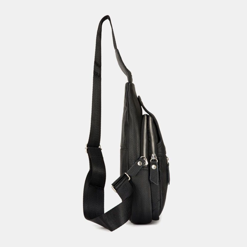 Män Äkta Läder Retro Crossbody-väska Med Stor Kapacitet Bröstväska Sling Bag