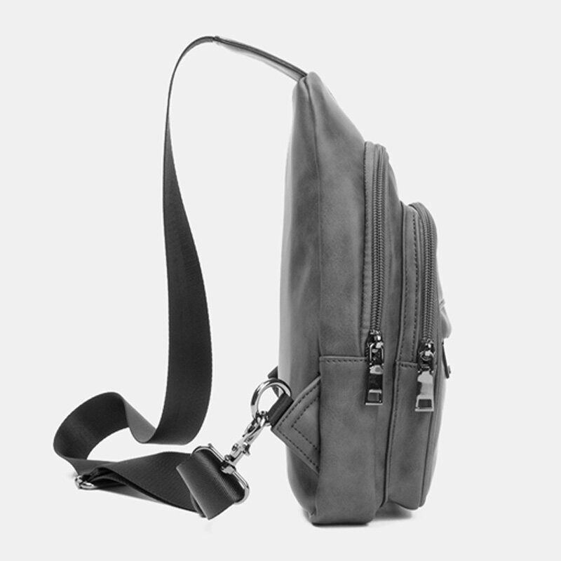 Män Enfärgad Hörlurar Hål Design Flerficks Bröstväska Casual Outdoor Pu Mjukt Läder Slitstarkt Crossbody-väska Axelväska