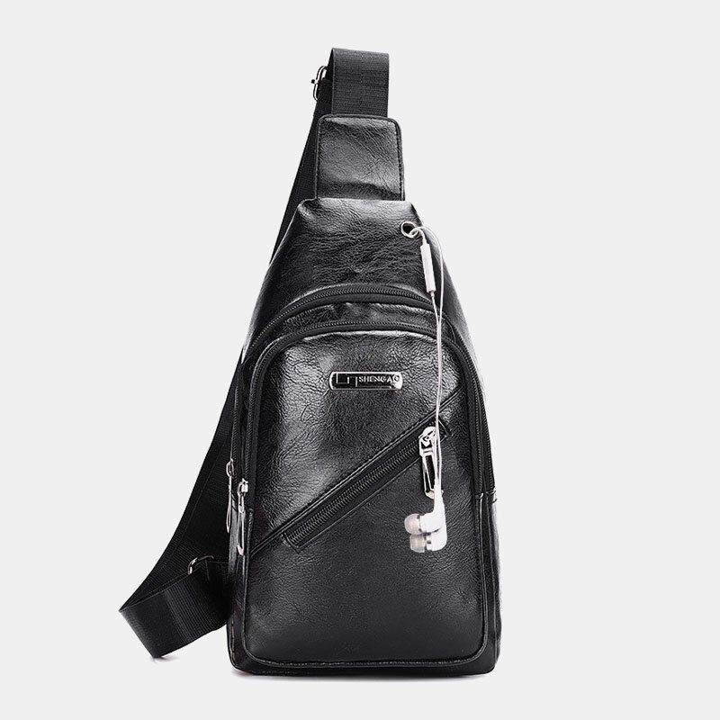 Män Hörlurar Hål Business Multi-pocket Crossbody Bag Bröstväska Sling Bag