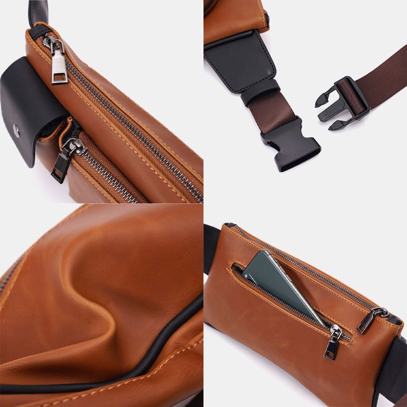 Män Konstläder Retro Business Casual Multi-carry Midjeväska Bröstväska Sling Bag