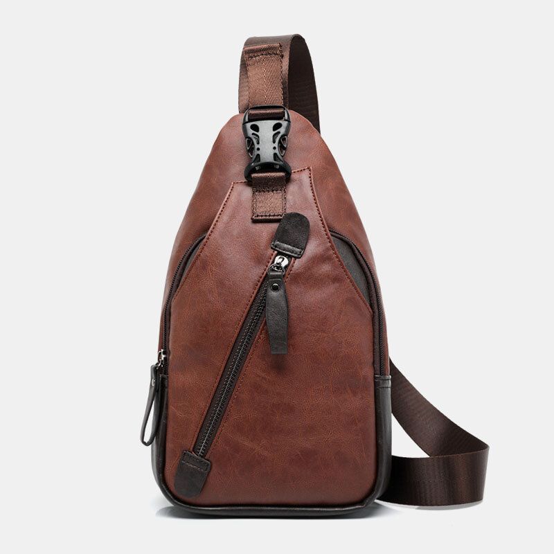 Män Pu-läder Flerficks Vattentät Casual Crossbody-väska Bröstväska Sling Bag