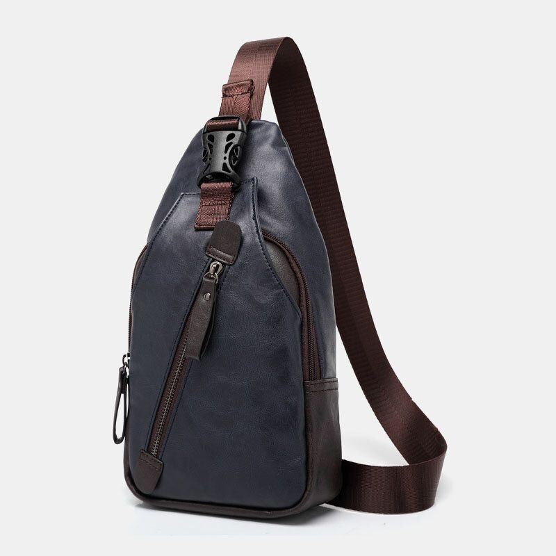 Män Pu-läder Flerficks Vattentät Casual Crossbody-väska Bröstväska Sling Bag