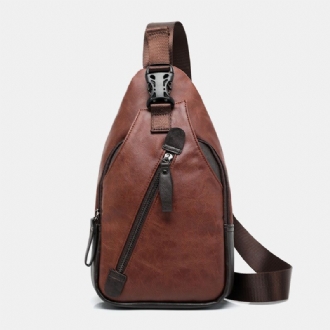 Män Pu-läder Flerficks Vattentät Casual Crossbody-väska Bröstväska Sling Bag