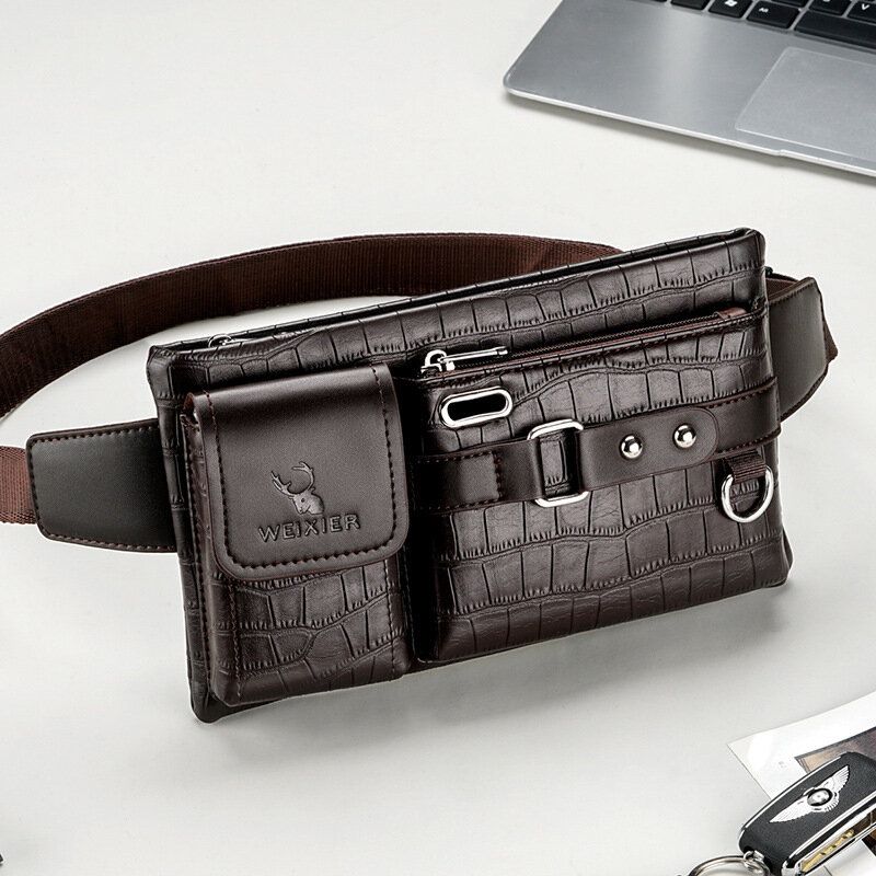 Män Pu Läder Multi-pocket Slitstark Bröstväska Midjeväska Hörlurshål Design 65 Tums Telefonväska Crossbody-väskor