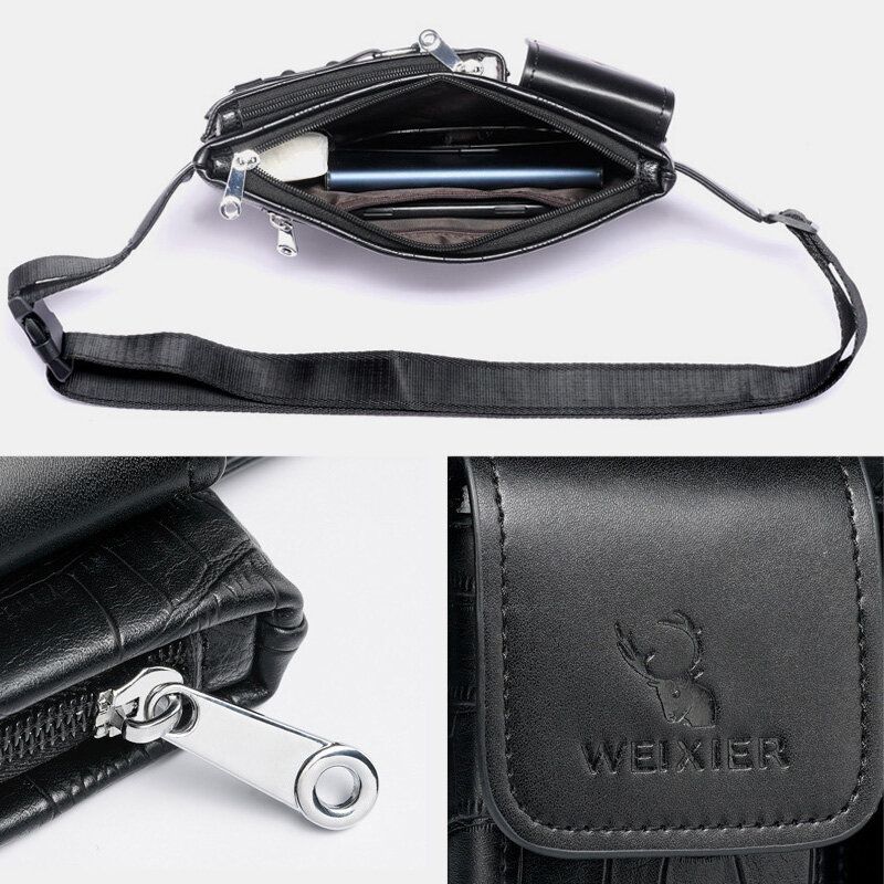 Män Pu Läder Multi-pocket Slitstark Bröstväska Midjeväska Hörlurshål Design 65 Tums Telefonväska Crossbody-väskor