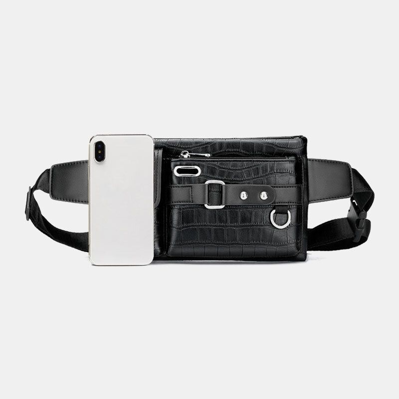 Män Pu Läder Multi-pocket Slitstark Bröstväska Midjeväska Hörlurshål Design 65 Tums Telefonväska Crossbody-väskor