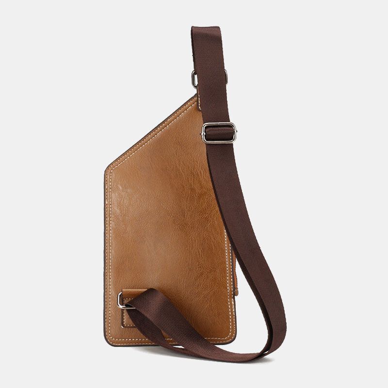 Män Retro Pu Läder Hörlurar Hål Design Bröstväska Flerficks Vattentät Dragkedja Crossbody Bag Axelväska