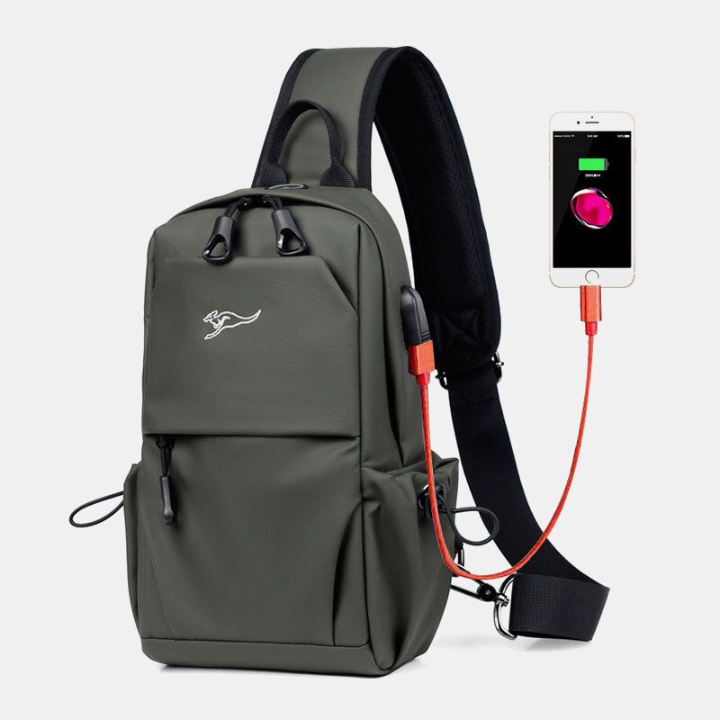 Män Vattentät Slitstark Usb-laddningsväska Med Flera Fickor Stöldskydds-crossbody-axelväska