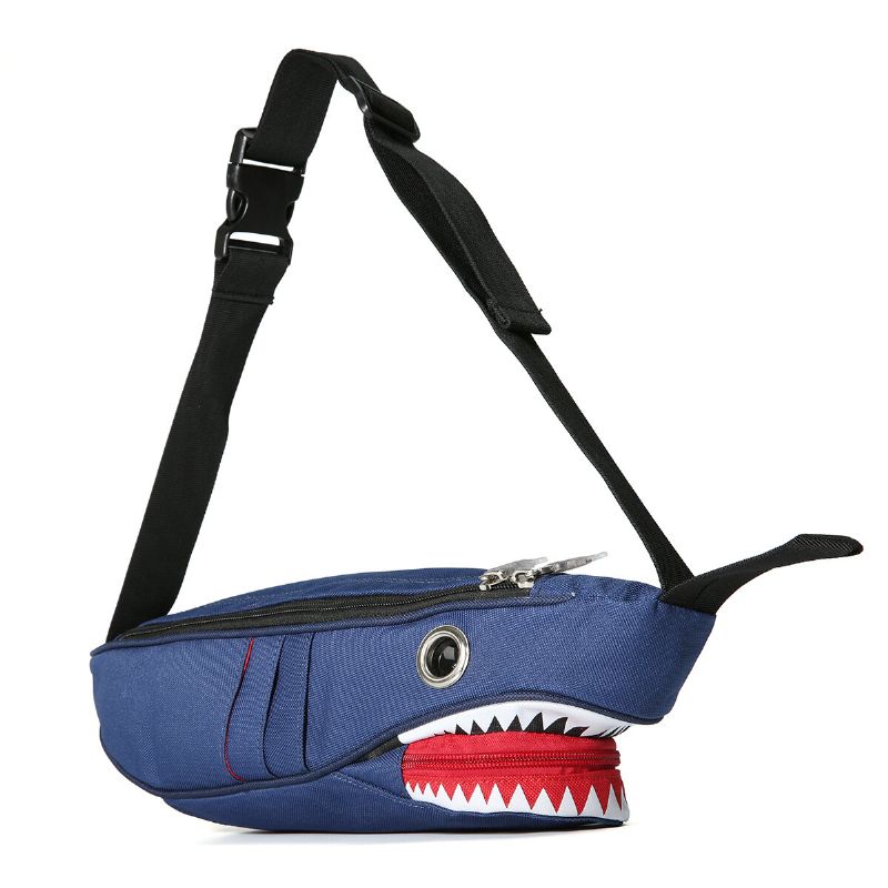 Unisex Canvas Shark Shape Multi-ficks Bröstväska Cartoon Casual Super Mjuk Stor Kapacitet Multifunktion Messenger Crossbody Väskor Axelväska