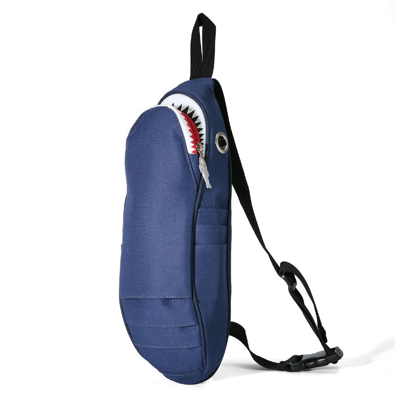 Unisex Canvas Shark Shape Multi-ficks Bröstväska Cartoon Casual Super Mjuk Stor Kapacitet Multifunktion Messenger Crossbody Väskor Axelväska