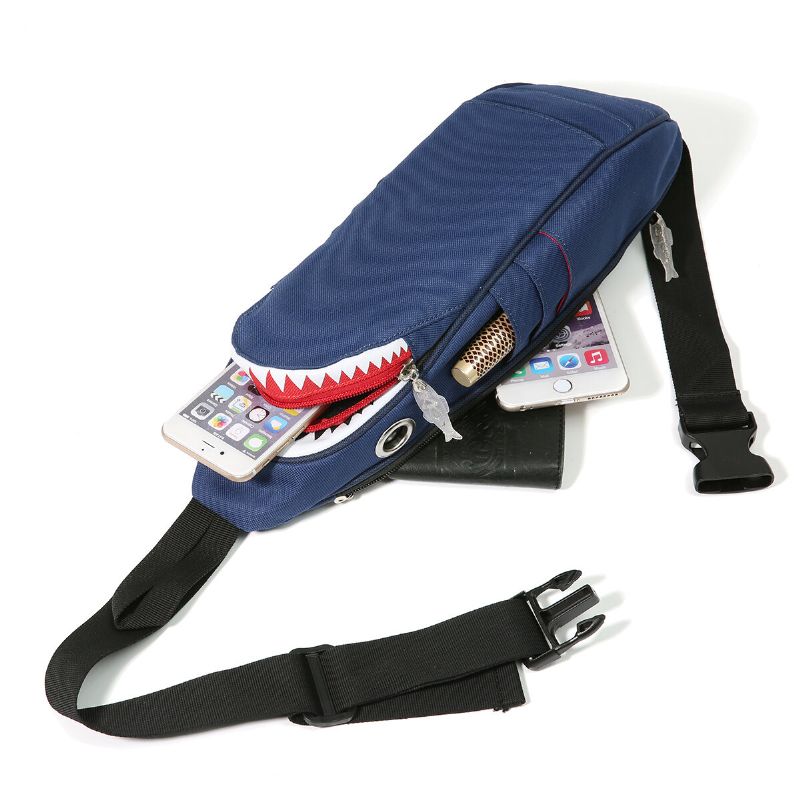 Unisex Canvas Shark Shape Multi-ficks Bröstväska Cartoon Casual Super Mjuk Stor Kapacitet Multifunktion Messenger Crossbody Väskor Axelväska