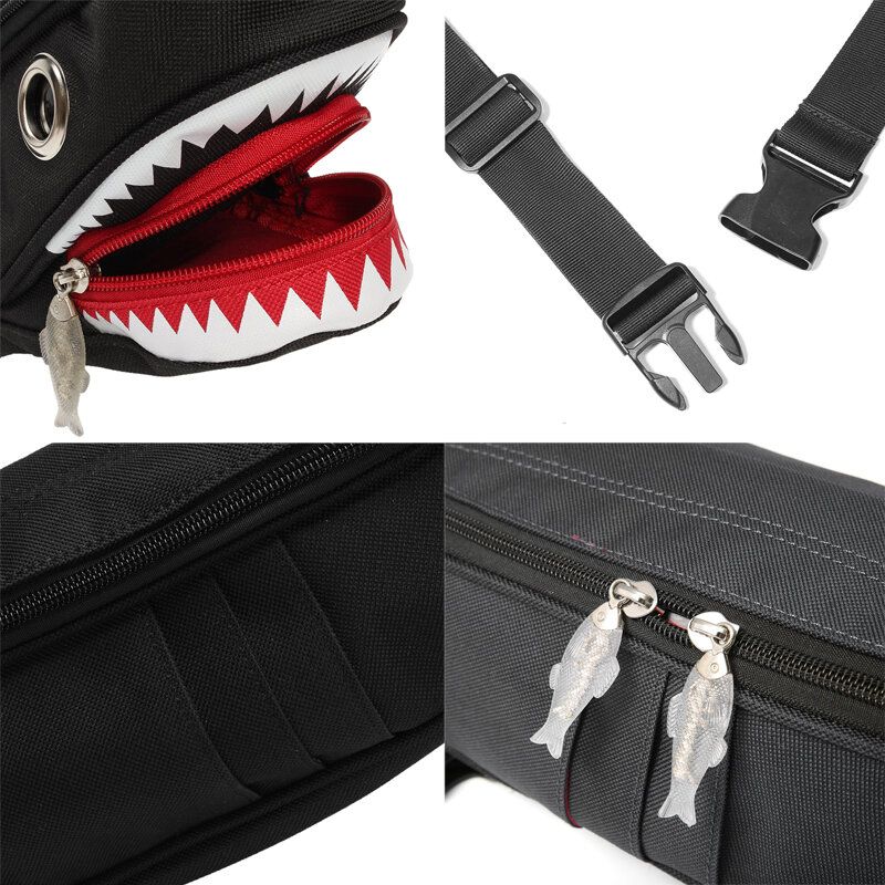 Unisex Canvas Shark Shape Multi-ficks Bröstväska Cartoon Casual Super Mjuk Stor Kapacitet Multifunktion Messenger Crossbody Väskor Axelväska