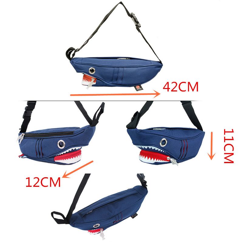 Unisex Canvas Shark Shape Multi-ficks Bröstväska Cartoon Casual Super Mjuk Stor Kapacitet Multifunktion Messenger Crossbody Väskor Axelväska