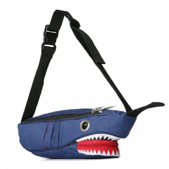 Unisex Canvas Shark Shape Multi-ficks Bröstväska Cartoon Casual Super Mjuk Stor Kapacitet Multifunktion Messenger Crossbody Väskor Axelväska