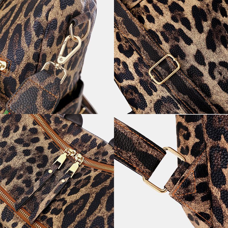 Dam Konstläder Leopard Och Blommönster Mode Casual Ryggsäck