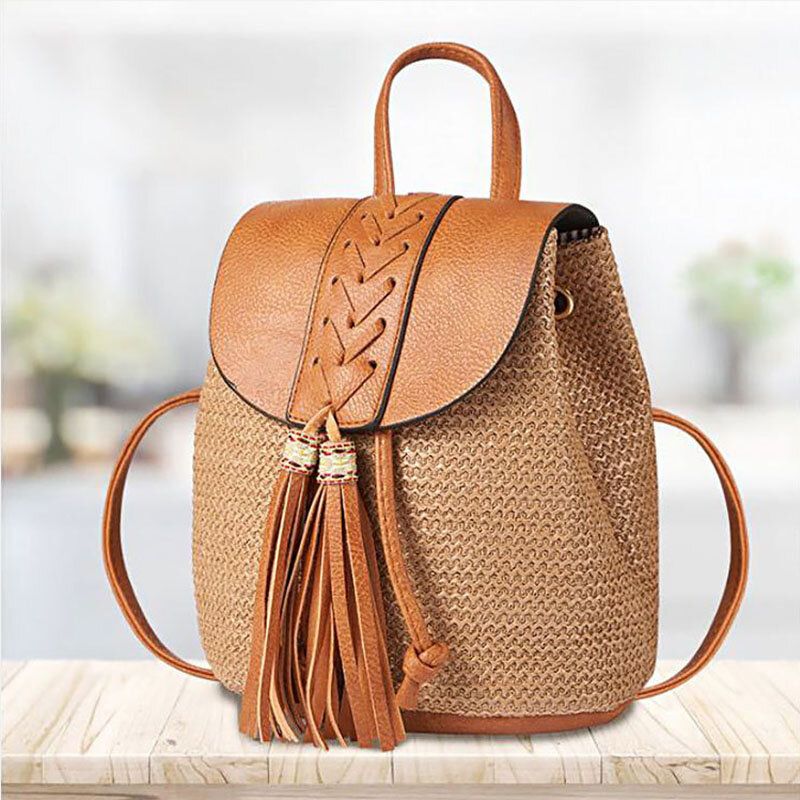 Dam Tofs Straw Bag Retro Beach Bag Ryggsäck Bucket Bag