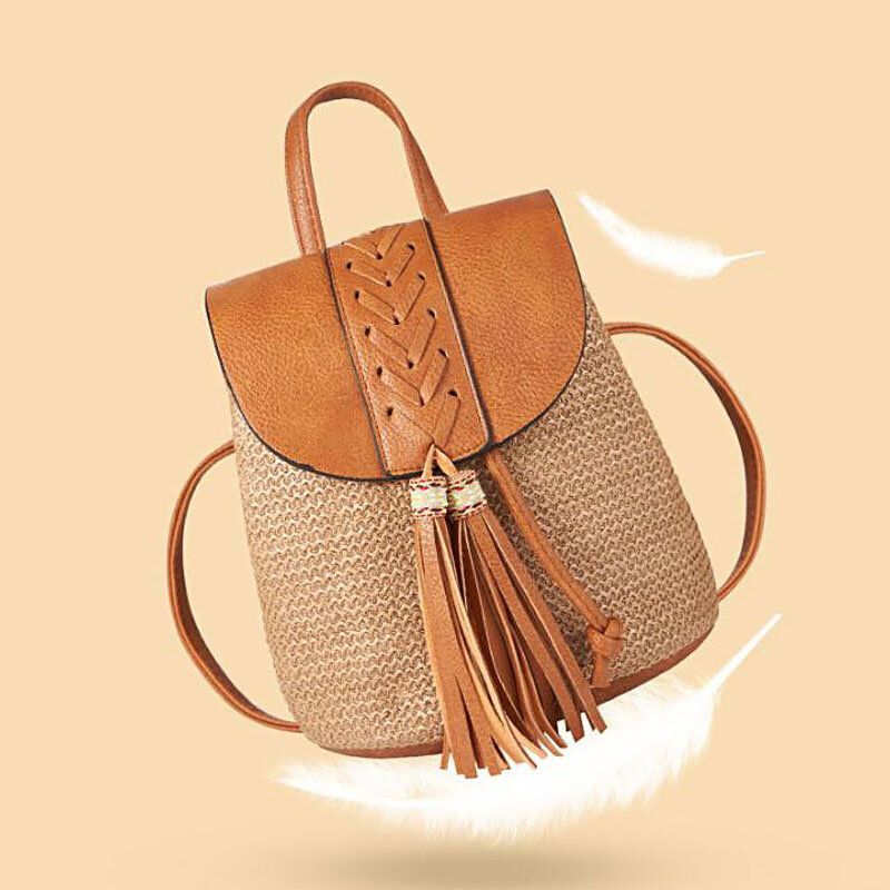 Dam Tofs Straw Bag Retro Beach Bag Ryggsäck Bucket Bag