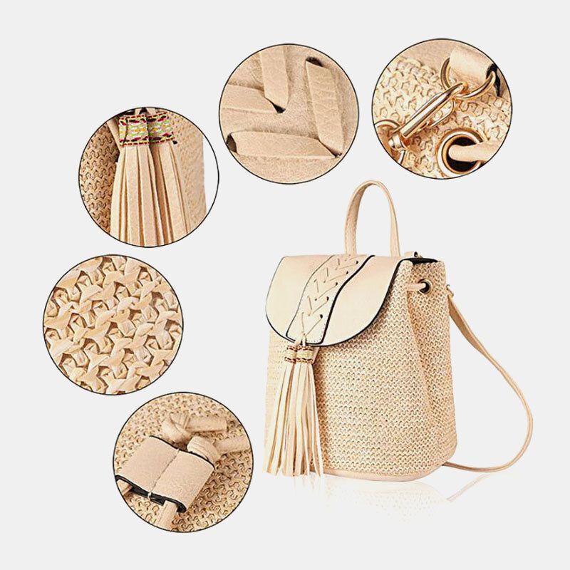 Dam Tofs Straw Bag Retro Beach Bag Ryggsäck Bucket Bag