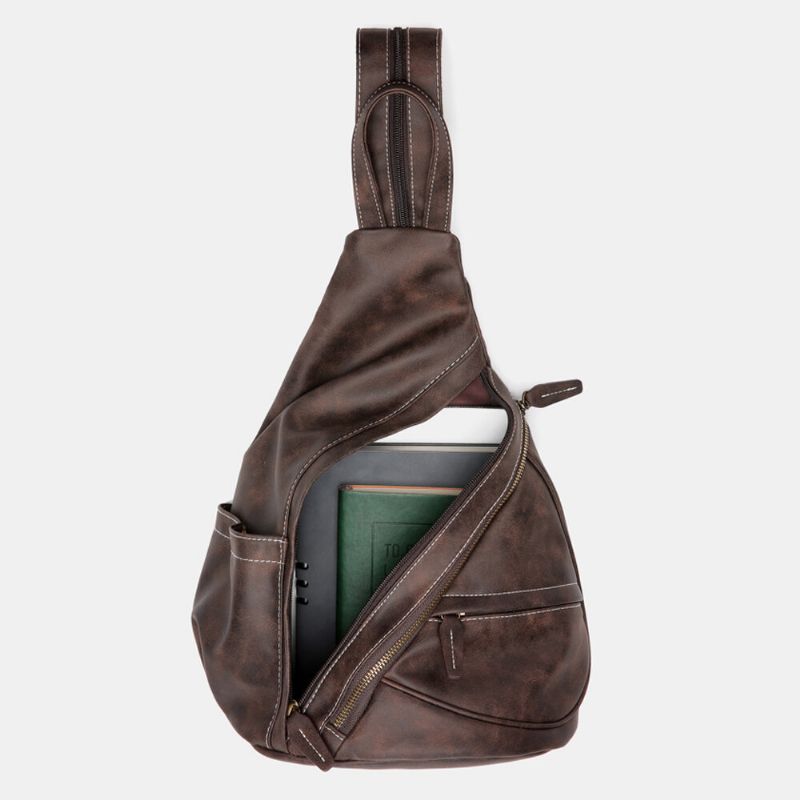 Ekphero Herr Konstläder Stor Kapacitet Flerfickor Slitstark Blackpack Chest Bag Crossbody Bag