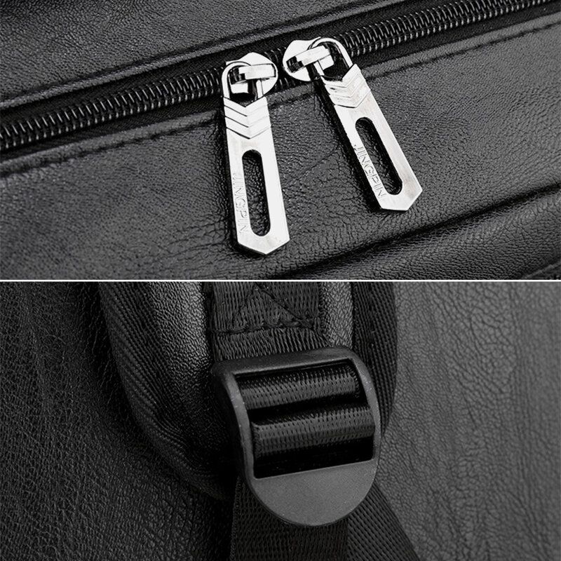 Herr Usb-laddning Multi-pocket Pu-läderryggsäck Mode Casual Stor Kapacitet 156 Tums Bärbar Datorväska