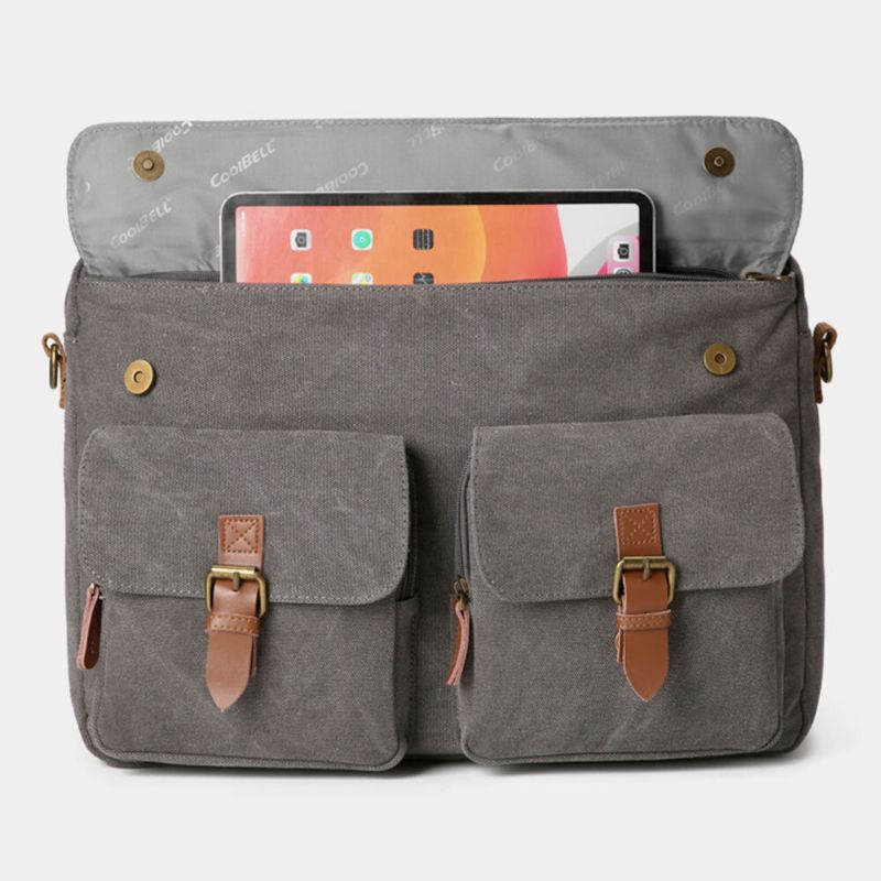 Herr Vintage Casual Canvas Stor Kapacitet 17-tums Bärbar Datorväska Ryggsäck Crossbody-väska Med Flera Fickor