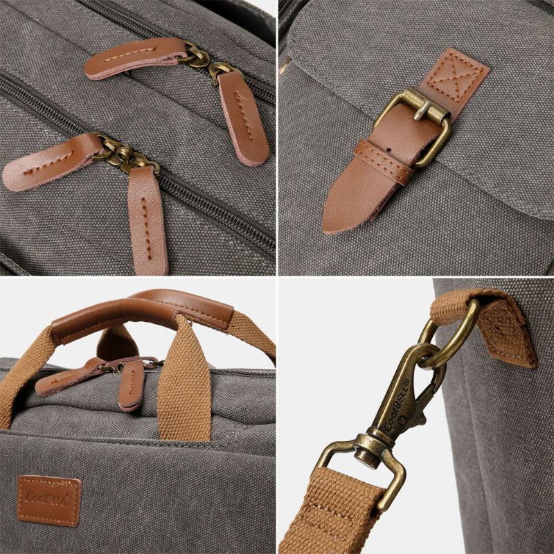 Herr Vintage Casual Canvas Stor Kapacitet 17-tums Bärbar Datorväska Ryggsäck Crossbody-väska Med Flera Fickor